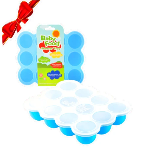 Samuelworld Baby Food Storage Container, 12 Portions x 2.5oz - BPA Free Silicone Freezer Tray with Clip-On Lid for Breast Milk Storage, Homemade Baby Food, Vegetable & Fruit Purees - Blue