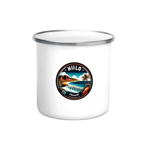 Generic Hilo Hawaii Happy Camper Souvenir Enamel Mug