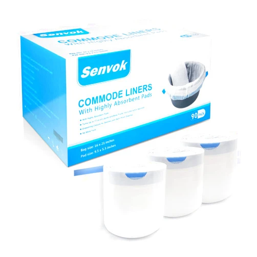 Senvok Commode Liners with Highly Absorbent Pads - [Pack of 90] - Medical Grade - Leak-Proof - Bedside Commode Liners Disposable - Toilet Liners Disposable Adult