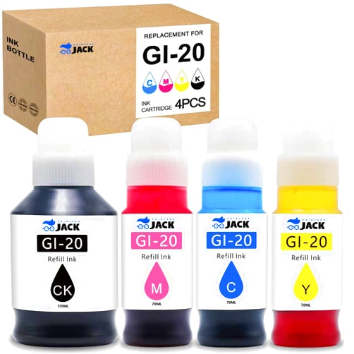 Printers Jack Compatible Canon GI-20 GI20 Refill Ink Bottles Kit for Canon PIXMA G5020 G6020 G7020 MegaTank Printers