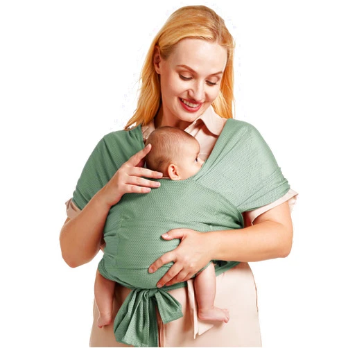 Momcozy Adjustable Buckle Baby Wrap Carrier Cooling Air-Mesh, Easy to Wear Baby Carrier Sling, Baby Carriers Newborn to Toddler 8-35lbs, Suit for Waist 27-47inch,Grey Green