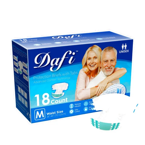 DAFI Adult Diapers Disposable Incontinence Briefs with Tabs, Postpartum Leakproof Incontinence Underwear for Women & Men, Overnight Bladder Control Protection, Maximum Absorbency M/18 Ct