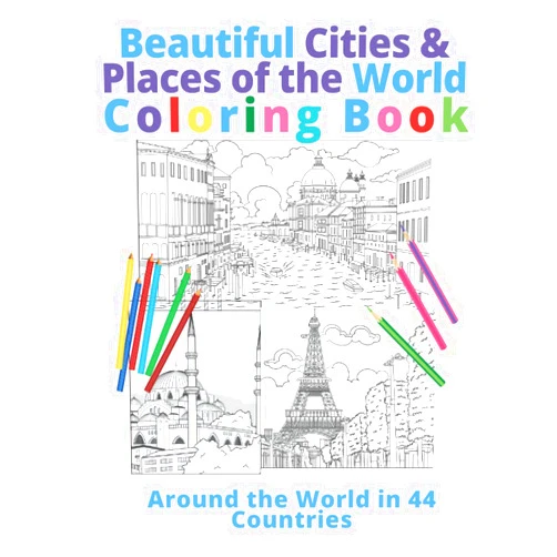 By Kathy Heshelow (Author) Beautiful Cities & Places of the World Coloring Book: Around the World in 44 Countries