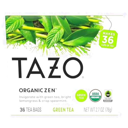 TAZO Organic Zen Green Tea, Caffeinated Tea with Refreshing Lemongrass & Spearmint, 36 Total Bags