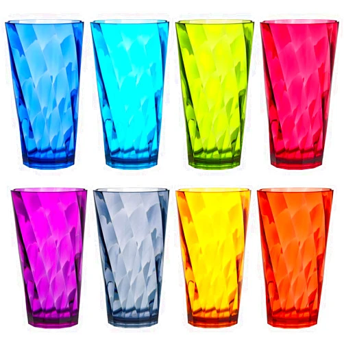 US Acrylic Optix Plastic Reusable Drinking Glasses (Set of 8) 20oz Water Cups in Jewel Tone Colors | BPA-Free Tumblers, Made in USA | Top-Rack Dishwasher Safe