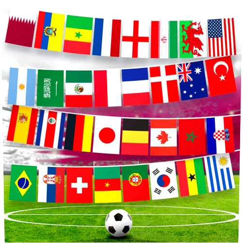 G128 2022 World Cup Bunting Banner | Flag 8.2 x 5.5 Inch, Full String 33 Feet | LiteWeave Pro Series Printed 150D Poly | String Flag Decor for Fan Club Party, Soccer Events, World Cup Fan Celebration