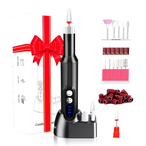 PUNOLAZY Cordless Electric Nail Drill Kit: Professional Nail Dremel Electric Nail File E-File Nail Drill for Acrylic, Gel Nails, Manicure Pedicure Black