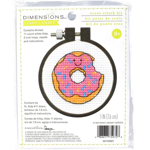 DIMENSIONS Colorful Donut Counted Cross Stitch Kit for Beginners, 11 Ct. White Aida Cloth, Finished Project 3