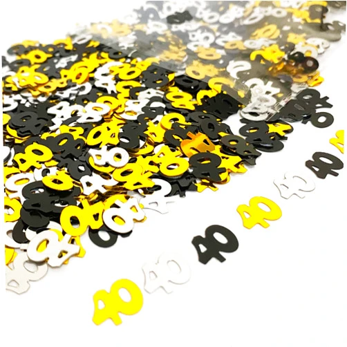 JNSAXMI 40 Confetti Birthday Party Confetti Number 40 Sequins 40th Anniversary Party Glitter Metallic Foil Table Scatter for Party Table Decoration Supplies or DIY(Golden Black Silver)