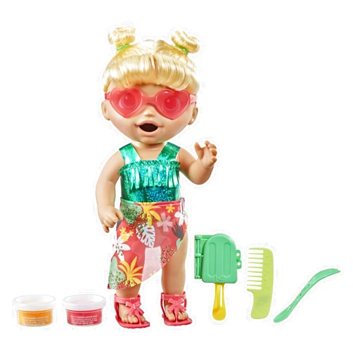 Baby Alive Sunshine Snacks Doll, Eats and Poops, Summer-Themed Waterplay Baby Doll, Ice Pop Mold, Toy for Kids Ages 3 and Up, Blonde Hair