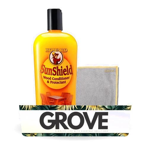 GROVE Howard SunShield Wood Wax 16oz With Towel - Premium Furniture Wax with UV Inhibitor, Wood Conditioner for Indoor & Outdoor Furniture, Wood Restorer for Furniture, Wood Protector for Outdoor Furniture