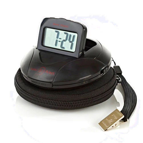 Sonic Alert Portable Loud Vibrating Alarm Clock, Black - SBP100B - Sonic Shaker Loud Vibrating Alarm Clock - Wake with a Shake