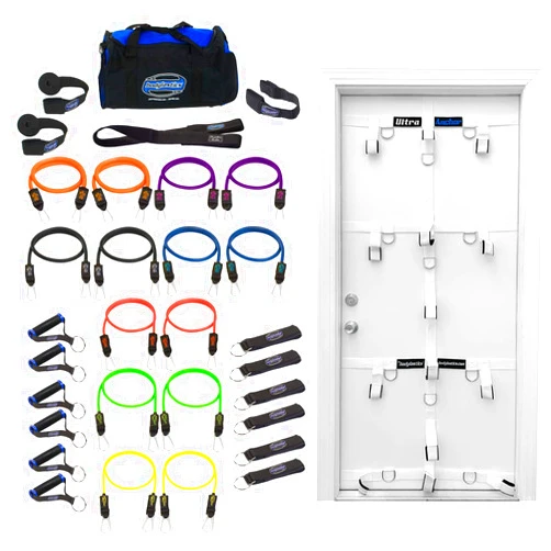Bodylastics Resistance Bands Mega Resistance Gym Bundle with 14 Patented Anti-Snap Elastics, Patented Clips, Upgraded Handles, Door Anchor, Ultraanchor, Legs/Wrist Ankle Straps (31 Pcs - 404 lbs)