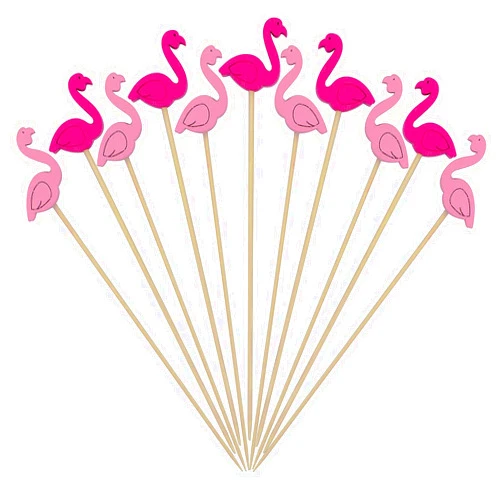 Busnos Food Cocktail Picks Handmade Bamboo Toothpicks 200 Pcs Flamingo Tooth Fancy Picks Decorative Fruit Cupcake Sandwich Skewers Picks for Restaurants or Buffets Party Supplies