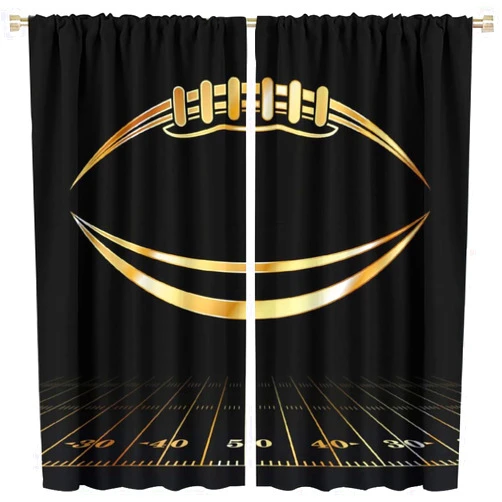 Nanacur American Football Decor Window Curtains, Black and Gold Kids Football Window Drapes, for Teens Boys Young Man Living Room Bedroom 21(W)*45(L) 2 Panels (Decorative)