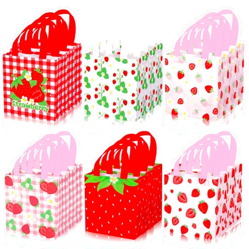 GliCraft 40 Pcs Strawberry Gift Bags Pink Strawberry Party Favor Reusable Non-woven Goodie Bag with Handles for Baby Shower Sweet Birthday Wedding Snack Gifts Bags 7.87 x 7.87 x 3.54 Inches