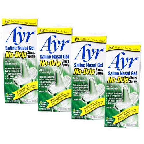 Ayr Saline Nasal Gel, No-Drip Sinus Spray - Buy Packs and SAVE (Pack of 4)