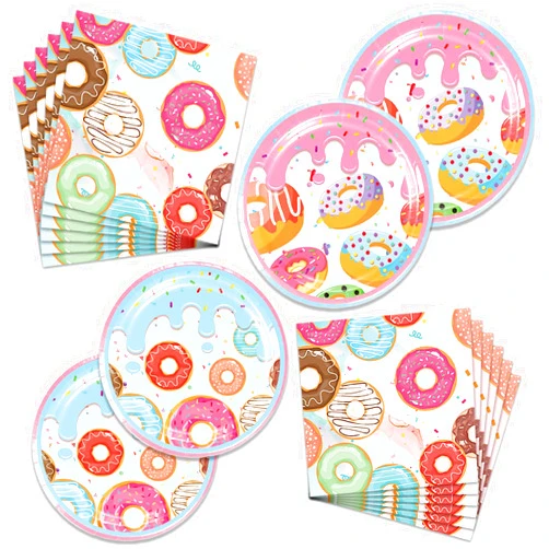 Generic 40Pcs Donut Party Supplies Sprinkle Dinnerware Set - Disposable Plates Napkins Serves 20 - Two Sweet Baby Shower Birthday Party Grow Up Decorations