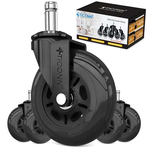 TICONN Office Chair Caster Wheels Set of 5 for Tile, Hardwood Floors and Carpets, Universal Fit for Most Chairs (Black)