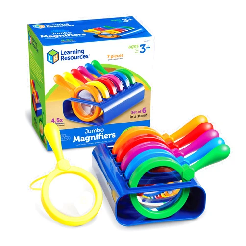 Learning Resources Primary Science Jumbo Magnifiers with Stand - 6 Pieces, Ages 3+, Science Classroom Accessories, Teacher Supplies, Observation Toys for Kids, Back to School Supplies