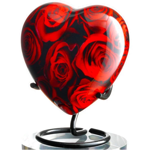 Olivia Memorials Roses Heart Urn Keepsake - Small Heart Cremation Red Urn with Stand - Mini Urn with Crimson Roses - Flower Heart Shaped Urn - Heart Urn for Mom Adults Baby