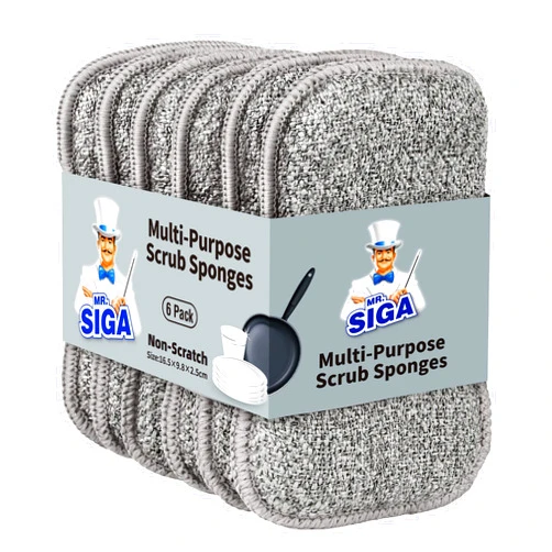 MR.SIGA Dual-sided Scrub Sponges, Dishwashing Sponges for Kitchen, 6 Pack