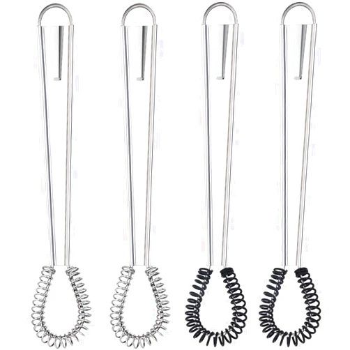 Boao 4 Pieces Egg Beater Stainless Steel Mini Spring Coil Whisk Silicone Whisk Hand Held Sauce Stirrer Blender Milk Frother Foamer Coffee Mixer