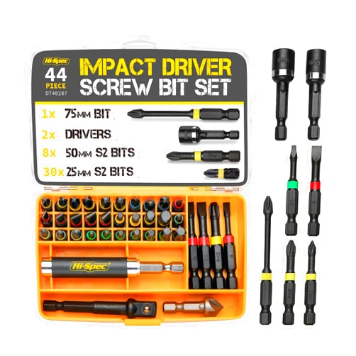 Hi-Spec 44pc Metric 1/4in Impact Screw Driver Bit Set. Hex Shank S2 Steel Screwdriver Bits Box Set for Electric Drill Drivers and Power Screwdrivers