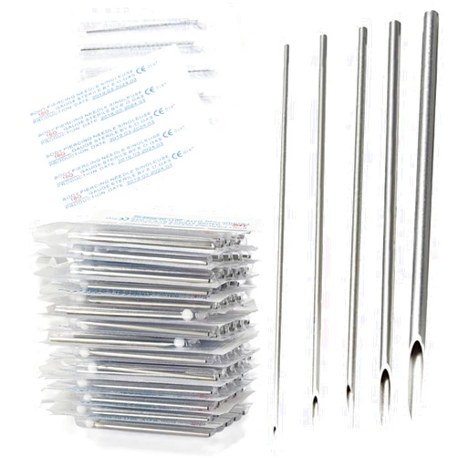 Prgislew Ear Nose Piercing Needles - 50Pcs Mixed Piercing Needles 12G 14G 16G 18G and 20G Hollow Needles for Piercing Ear Nose Navel Nipple Lip Piercing Kits Piercing Tools Piercing Supplies
