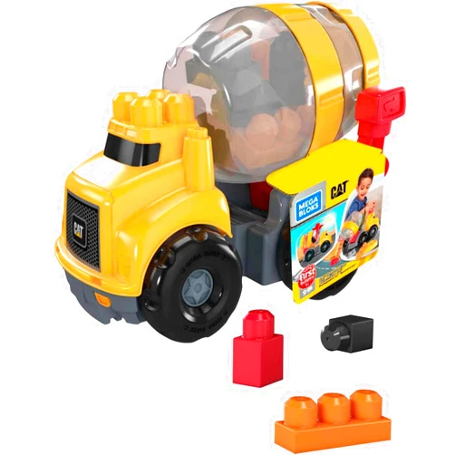 Mega Brands Mega BLOKS Cat Toddler Blocks Building Toy Set, Cement Mixer Truck with 9 Pieces and Storage, Yellow, Ages 1+ Years