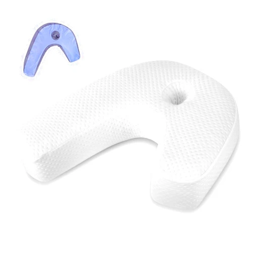 AMZDOTD Side Sleeper Pillow,J-Shaped Side Sleeper Pillows for Adults Memory Foam Pillow for Neck Shoulder Pain Relief with Ear Hold,Removable Washable Cover 2 Packs White and Blue