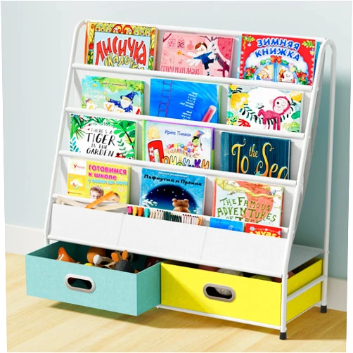 Coonoor Kids Bookshelf - 4 Tier Small Bookcase for Kids Room, Metal Nursery Book Shelf, Sling Book Shelf and Toy Storage for Children, Idea Gifts for Boys and Girls