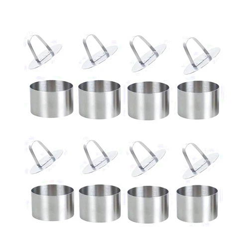 Defemim Round Cake Rings Cake Molds Set of 8, Stainless Steel Mousse and Pastry Mini Baking Ring Mold, Food Rings Dessert Rings Set Including 8 Rings & 8 Food Presses,3.15
