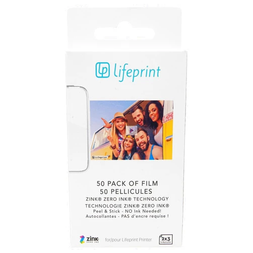 Lifeprint 50 pack of film for Lifeprint Augmented Reality Photo AND Video Printer. 2x3 Zero Ink sticky backed film