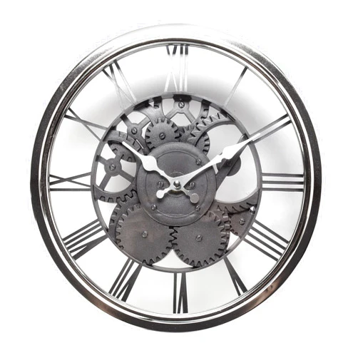 Park Madison 11.75 inches Large Vintage Round Gear Design Wall Clock, Oversized Roman Numeral Silent Clock with Tempered Glass for Livingroom or Office Decoration, 13873