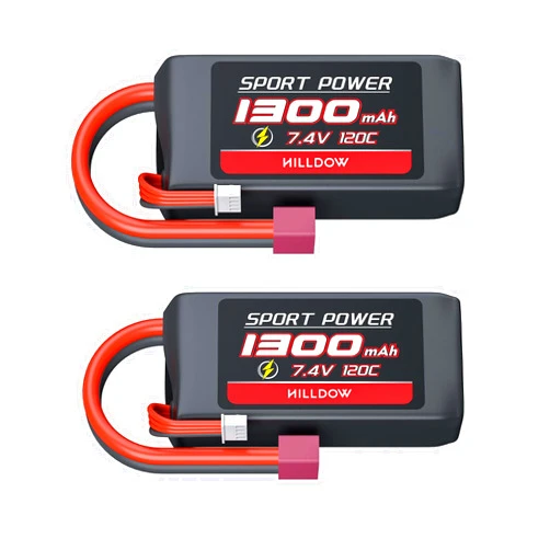 Hilldow 7.4V Lipo RC Battery 2S 120C 1300mAh Lipos Batteries Rechargeable with Dean-Style T Connector for RC Models Airplane Helicopter UAV Remote Control Quadcopter Drone FPV M30(2 Packs)