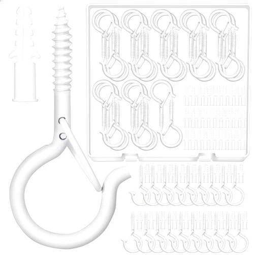 Mckanti Screw Hooks for Outdoor String Lights, Outdoor Hooks with Safety Buckles for Hanging String Lights, Plants ﻿
