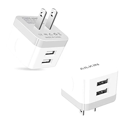AILKIN 2Pack USB Wall Charger Plug, AILKIN 2.4A Dual Port USB Adapter Power Cube Fast Charging Station Box Base for iPhone 15 14 13 12 Pro Max SE 11 XR XS X/8, Samsung, Phones USB Charge Block-White Brick