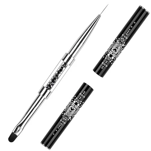 LEQ 1Pcs Dual-ended Nail Design Brush Rhinestone Handle UV Gel Nail Brush Professional Nail Art Tools
