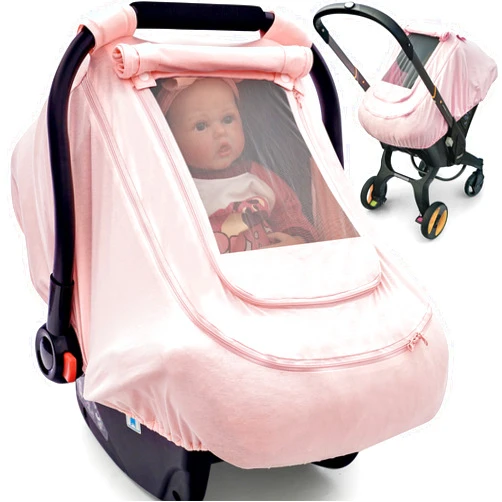 YVMVDV Baby Car Seat Cover for Summer,100% Organic Cotton Carseat Cover for Babies,Infant Car Seat Cover Canopy for Boys& Girls, Lightweight & Breathable (Pink)