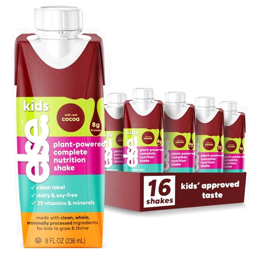Else Nutrition Plant- Powered Complete Nutrition Shakes for Kids ages 2 plus. Dairy and soy-free, 25 vitamins, minerals, convenient Ready to Drink, Chocolate, 16-pack