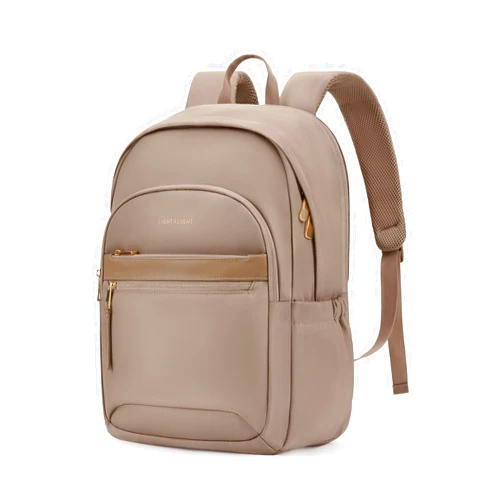 LIGHT FLIGHT Travel Backpack for Women, 15.6 Inch Stylish Laptop Backpack, Computer Bag for College Work Daily, Water-Resistant Casual Daypack with USB Port, Champagne
