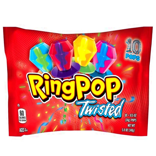 Bazooka Candy Brands Twisted Ring Pops Variety Pack - 10-Count Bag of Individually Wrapped Ring Pop Twisted Flavor Lollipops, Hard Candy, Gem Candy Suckers | Gluten-Free Candy