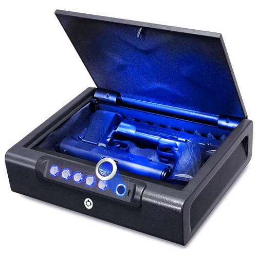 SYCEES Biometric Fingerprint Gun Safe-Quick Access,100 Fingerprints,Backlit Keypad, Silent Entry,Backup Keys,Biometric Gun Safe for Handgun Pistols for Nightstand, Bedside, Home, Car Travel