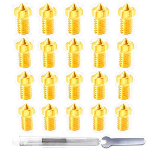 SAPLUSREPRAP 20Pcs 3D Printer V6 Nozzles 0.4mm M6 Brass Nozzle Extruder Print Head Compatible for E3D V5 V6 1.75mm Filament 3D Printer I3 Mega Prusa I3 MK3/MK3S, and Nozzle Cleaning Needles 0.4mm,