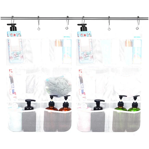 Dntorx 2 Pack Mesh Shower Hanging Caddy, 7 Pockets Hanging Shower Organizer with Metal Loop, Portable Bathroom Shower Bag for Shampoo, Body Wash, Soap, and Cruise Ship Essentials