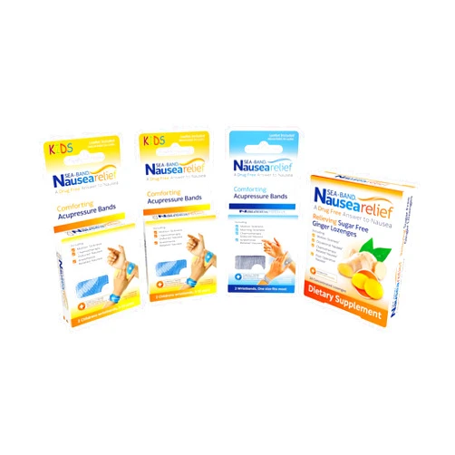 Sea-Band Motion Sickness & Nausea Relief Family Kit (1pk Adult & 2pk of Child Wristbands Travel Sickness, colors may vary, & 1pk Anti-Nausea Ginger Lozenges for Motion Sickness)