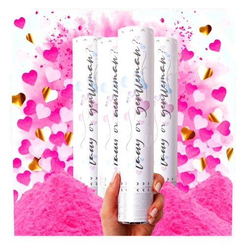 PrimePure Gender Reveal Confetti Cannon - Biodegradable Powder & Heart Shaped Confetti Poppers - Pink 4 Pack - Baby Girl Gender Reveal Smoke Bomb Party Poppers