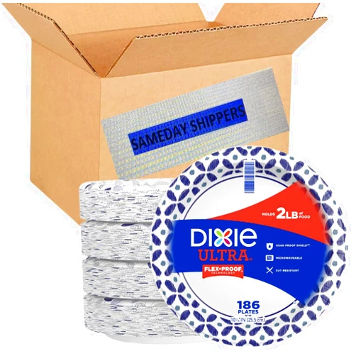 CANDYRIFIC Dixie Ultra Paper Plates, 10 1/16 inch, Dinner Size Printed Disposable Plate, 186 Count (4 Packs of 46 Plates), Packaging and Design May Vary