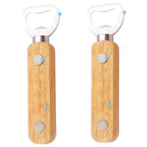 SPARIK ENJOY 2 Pack Magnetic Beer Bottle Opener for Fridge with Solid Wood Handle, Easily Stay on the Fridge and RV for Convenient Storage - Cool Kitchen Gadget (2 Packs)